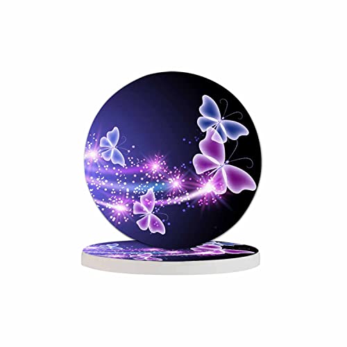 Pznen Flowers and Butterfly Drink Coasters Modern Beautiful Fly Animal Shine in Dark Housewarming Presentss for New Home Present for Friends,2 Pcs,4 X 4 X 0.35 Inches for Men Women