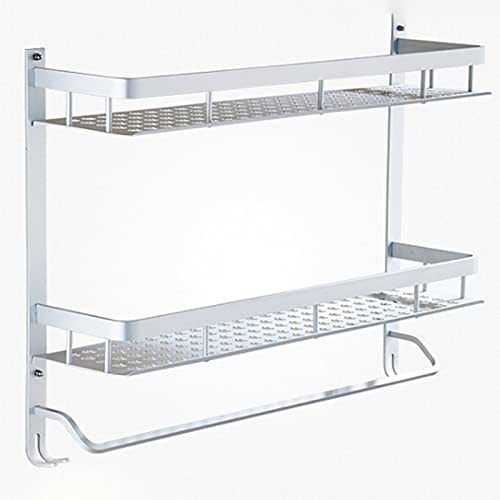 YUOPL 2-lagiges, Nicht Perforiertes Aluminium-Badezimmerregal, Waschraum-Aufbewahrungsregal Wandmontiert Mit Haken Wasserdichter Toiletten-Handtuchhalter (60CM) Cover