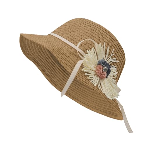 2pcs Kids Girls Summer Straw Sun Hat with Shoulder Bag Set - Lace Brim Bow Beach Cap Cute Flowers Straw Hat with Purse4