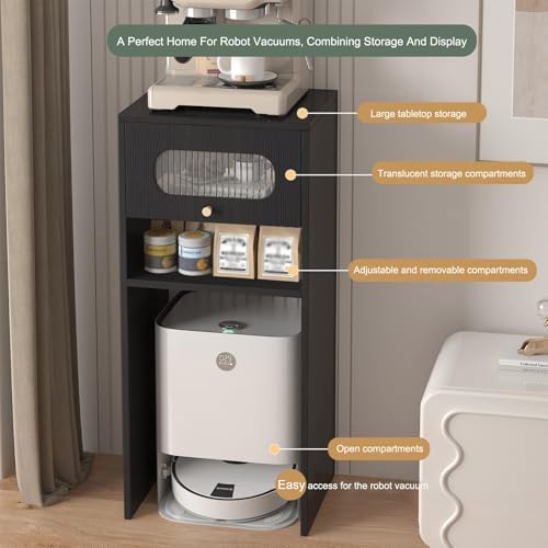 Robot Vacuum Stand Cabinet, Freestanding Wood Rack for Self-Emptying Sweeper, Space-Saving Organizer for Bedroom, Hallway & Entryway, Stylish Home Storage Solution