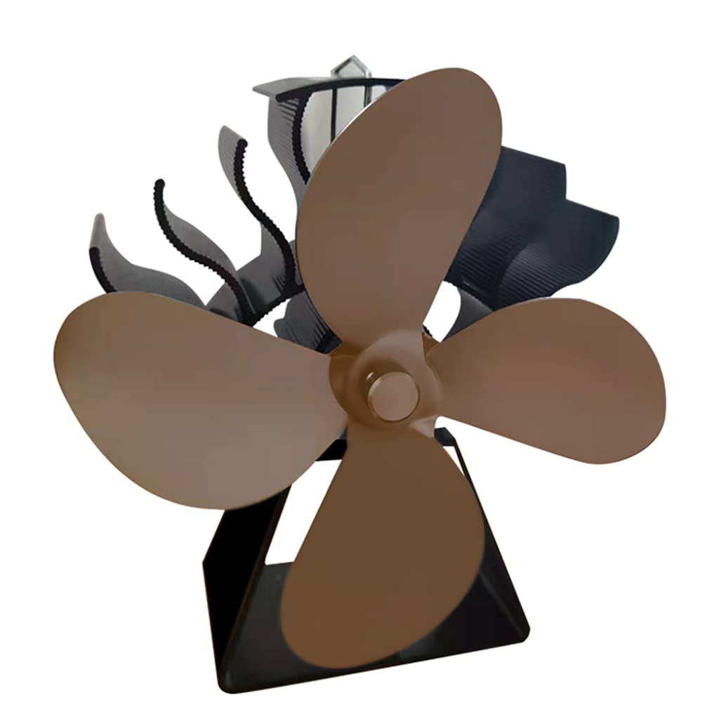 Buxuaaaa Bronze Silent Fan Efficient Heat Distribution For Room 122°F Start Heat Powered Withthermometer Wood Stove Fan Blower Powered Non Electric