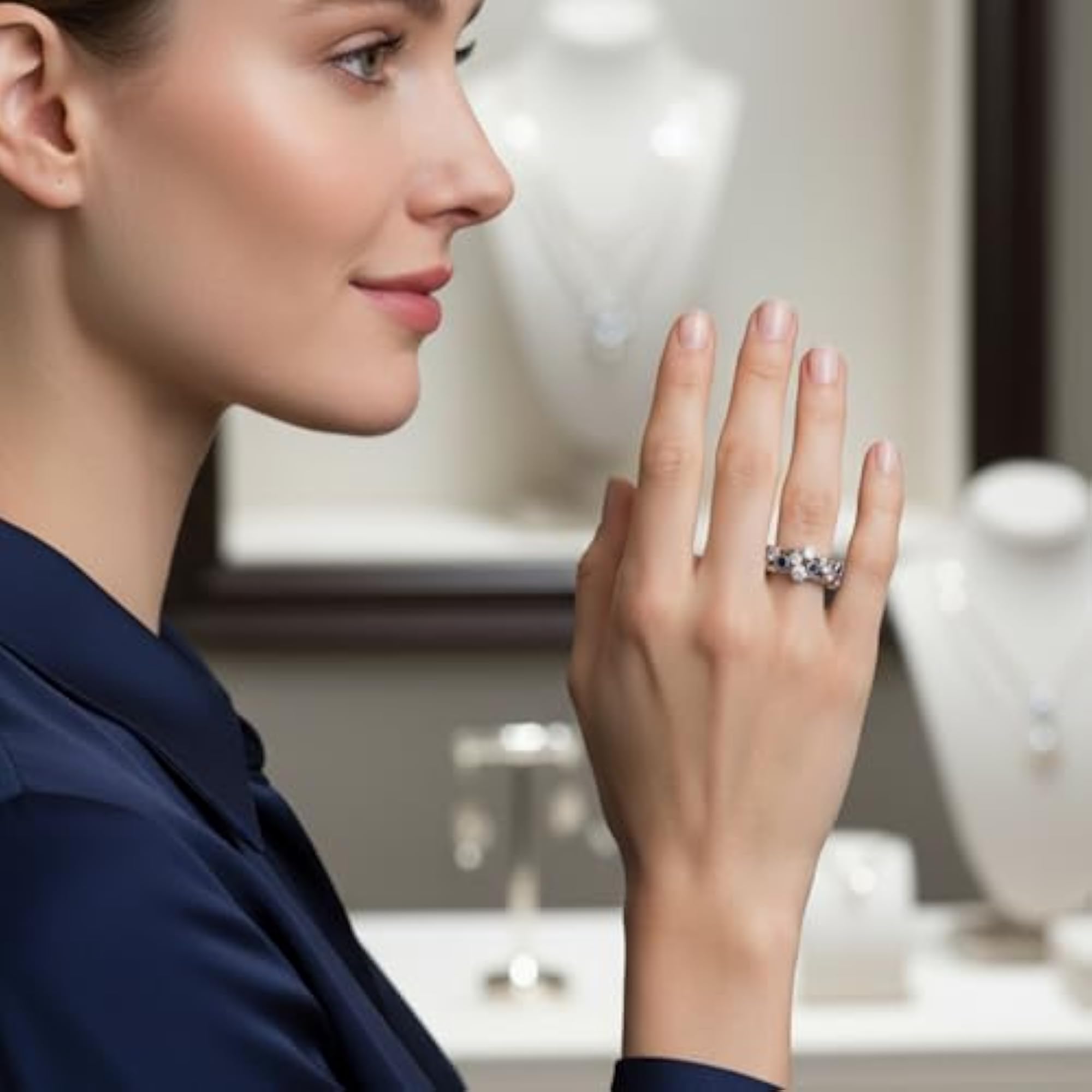 Women's Exquisite Blue & White Round Zircon Band Ring