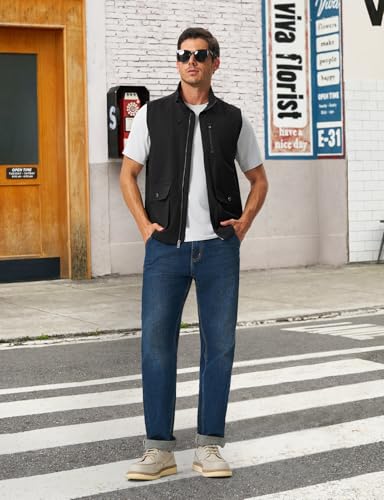Image of TBMPOY Men's Lightweight Vest Cotton Sleeveless Casual Fishing Outerwear
