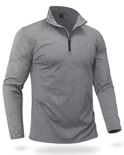 Boladeci Warm Long Sleeve Shirts for Mens Pullover Quarter Zip Sweatshirts Fleece Sweatshirt Men Moisture Wicking Hiking Shirts Golf Shirts Fall 1/4 Zip Pullover Sweater Grey Active Wear