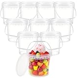 Afarnook 10 Pack 1 Gallon / 128 oz / 3.8 L Clear Plastic Bucket with Handle and Lids Food Storage Containers Freeze Safe Ice Cream Tubs for Deli Kitchen Drinks Home