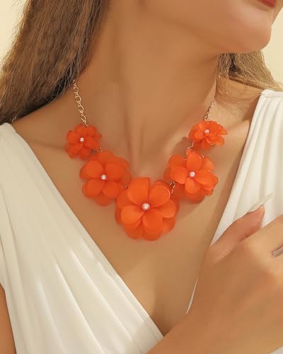 Bocar Flower Collar Necklace, Floral Flower Summer Beach Statement Choker Necklaces for Women and Teen Girls, Handmade Women Jewelry Party Gift2
