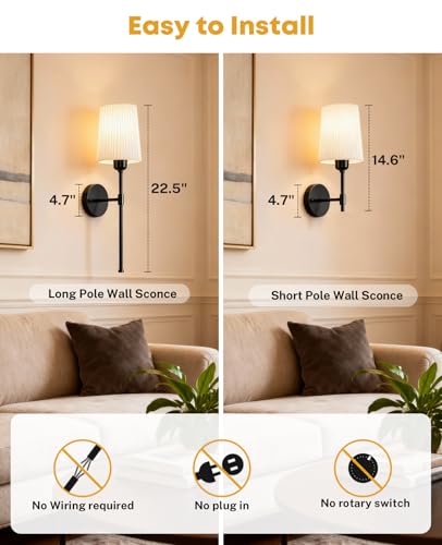 Image of Battery Operated Wall Sconces Set of 2, Rechargeable Wall Sconce 13000mAh Gold Wireless Wall Sconces with Remote Battery Powered Sconces Decor Set of 2 Wall Lights for Living Room Bedroom