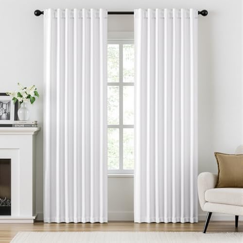Image of ANRODUO White Back Tab Blackout Curtains 84 Inch Long 2 Panels | Rod Pocket,Thermal Insulated Room Darkening Light Blocking Curtains for Living Room Bedroom Privacy,W42xL84