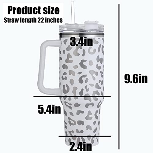 QEAGVJ 52oz Leopard Print Tumbler with Handle, Insulated Stainless Steel Black leopard Coffee Mug Cup with Lid and Straw Double Wall Vacuum Travel Mug Tumbler for Office, Home, Party…