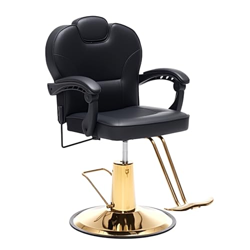 Image of Barber Chair with Heavy Duty Hydraulic Pump, Reclining Salon Chair for Hair Stylist, 360 Swivel 90-140 Backrest Reclining Chairs, Height Adjustable Hair Chair for Barbershop (Gold-Plain)