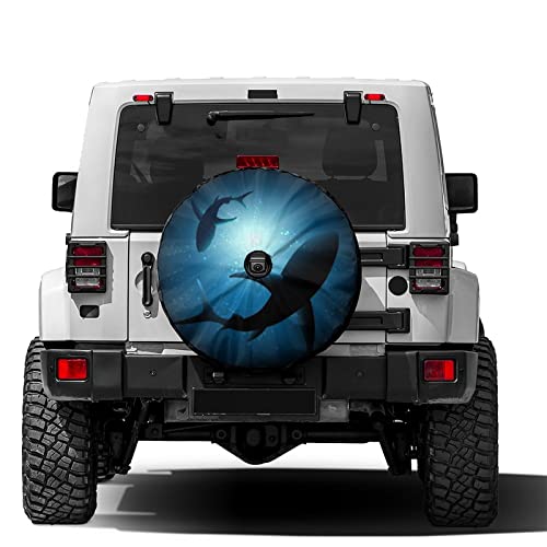 Image of Delerain Spare Tire Cover with Backup Camera Hole Sharks Wheel Covers Waterproof Dust-Proof UV Sun Universal Fit for RV Trailer RV SUV Truck (17 Inch for Diameter 31 inch-33 inch)