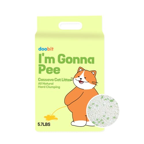 DOOBIT Cassava Cat Litter, I'm Gonna Pee, All Natural Plant-Based Ingredient, 100% Dust-Free, Super Clumping, Soft Texture, Mixable with Clay Cat Litter(5.7lb x 1pack)