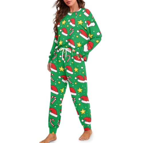Image of Womens Lounge Set Long Sleeve Soft Pajama Sets | Casual 2 Piece Pj Outfit, Crewneck Sleepwear with Pockets, Adjustable Drawstring, Soft Comfy Fall Pajamas, Plus Size