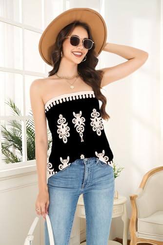 SAUKOLE Womens Tube Tops Summer Casual Backless Strapless Tank Blouse Off The Shoulder Tunic Shirts4