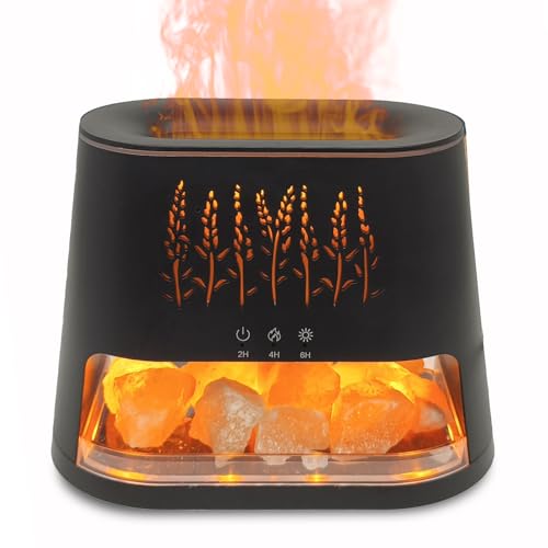 Fireplace Flame Diffuser & Himalayan Salt Lamp 8 Colors Aromatherapy Diffuser Cool Mist Humidifier with Timer Auto Off Function for Home Bedroom Offie Yoga
