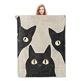 Funny Cat Blanket Gifts for Women Girls Soft Warm Lightweight Cozy Animal Three Black Cats Throw Blankets for Bed Living Room Sofa Travel Home Decor 50"x60"