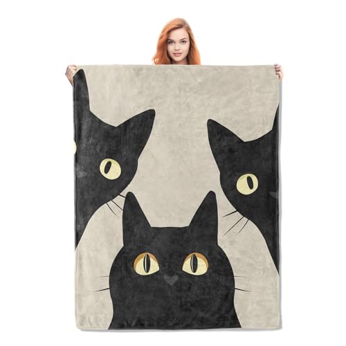 Funny Cat Blanket Gifts for Women Girls Soft Warm Lightweight Cozy Animal Three Black Cats Throw Blankets for Bed Living Room Sofa Travel Home Decor 50"x60"