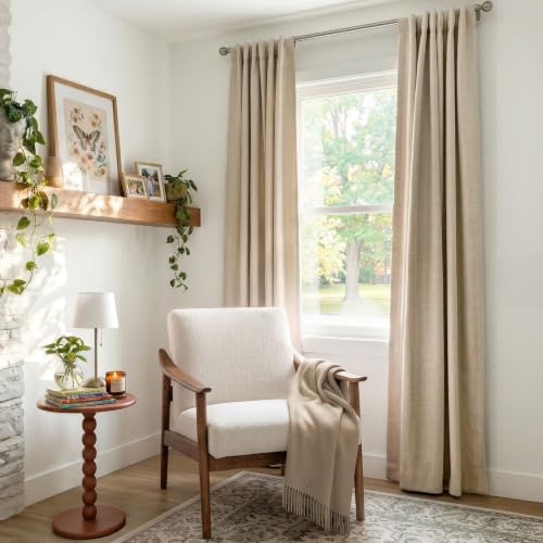 Image of Faux Linen Total Blackout Curtains for Bedroom 84 Inch Long Natural Flax
