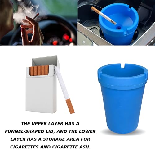 Image of BEYPOVK Car Ashtray with Lid, Smokeless Ashtrays for Car Cup Holder Smell Proof, Automotive Interior Accessories Portable Cigarette Ash Tray for Indoor Home Office Outdoor Car Truck SUV (Blue)
