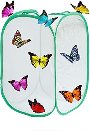 Kiukiu 昆虫ケージ 飼育ケース 昆虫飼育箱 昆虫ケース 蝶 メッシュ 昆虫観察 透明 折りたたみ式 入手困難 通気性 バタフライケージ ネット トンボ L 虫かご シルクワーム生息地 昆虫 採集 爬虫類 標本 繁殖