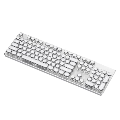 Oxtxuzdm Teclado mecánico para juegos con interruptores táctiles, teclas retroiluminadas blancas, redondas, retro, control de medios de 104 teclas, teclado mecánico vintage blanco