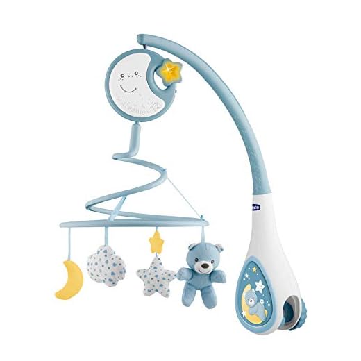 Chicco Next2Dreams Mobile pour Lit Bébé avec Lumières et Musique 3 en 1 - Compatible avec le Berceau Next2Me, avec Effets Sonores, Projecteur de Lumière Nocturne Douce et Musique - 0 Mois et +, Bleu