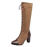 knee highs stiefel MISSUIT Damen Kniehohe Stiefel mit Blockabsatz High Heels Stiefel Kniehoch Langschaftstiefel Schnürung Reißverschluss Schuhe(Braun,39)