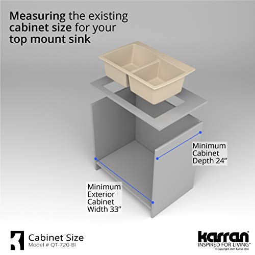 Karran Qt-720 Drop-In Quartz Composite 34 In. 1-Hole 50/50 Double Bowl Kitchen Sink Kit In Bisque #TOP6