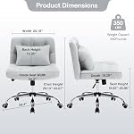 Armless Fabric Office Desk Chair with Wheels, Cross Legged Wide Seat Chair, Modern Home Office Chair with Lumbar Pillow Comfortable Computer Task Chair for Small Space, Vanity Chair for Women, Girls