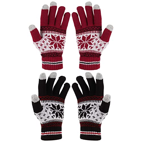 2 Paar Winterhandschuhe Damen - Touchscreen Strickhandschuhe Mit Elastischer Manschette