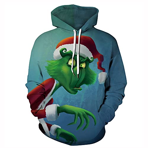 Plustrong Unisex 3D Casual Pullover Hoodie Hooded Sweatshirts, Santa Grinch 427, Medium
