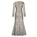 Womens Sexy Sequins Maxi Formal Dress Crew Neck Long Sleeve Slim Glitter Evening Party Dress Plus Size Shining Bodycon Dress Gold