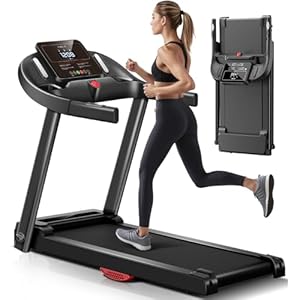 UMAY Treadmills for Home, Treadmill with Heart Rate Sensor, 3.0HP Quiet Brushless Folding Treadmill, Dual Cushion System, 14KM/H, Holder for Cup & Phone, 141KG Capacity