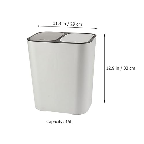Miniatura 2 de Bote de basura de doble compartimento para residuos de cocina, contenedor de basura blanco con tapa para separación seca y húmeda, elegante cubo de