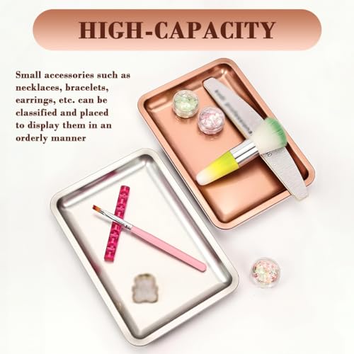 Image of HASTHIP 2Pcs Stainless Steel Jewellery Trays 12.5x17.9cm Silver Rose Gold