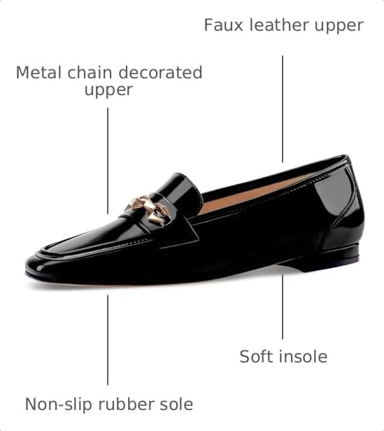 Image of Oh Mispares Womens Loafers Square Toe Low Heel Penny Loafers Fashion Comfortable Slip on Flats Casual Dressy Shoes for Women Work Office Patent Leather