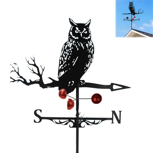 Domigard Segnavento 3D a forma di gufo, banderuola in metallo, montaggio sul tetto, per giardino, fattoria, cortile, pollaio, patio, decorazione esterna