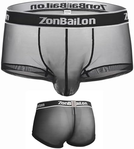 ZONBAILON Mens Sexy Underwear See Through Silk Boxer Briefs Breathable Mesh