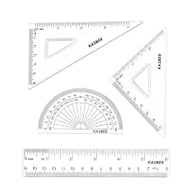 Geometry Set, 4PCS Geometry Kit for Students, Clear Protector, 6in Ruler, 2 Triangles, Metric and Imperial Scales