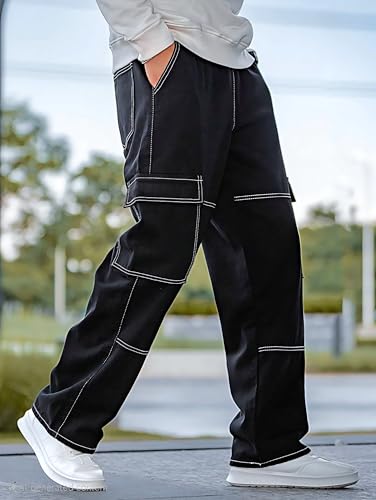 Image of URBAN POCKETS Jeans for Men | Denim Cargo Pants with Baggy Fit Utility Pockets & Streetwear Stitch Design (Cargo-U01-U02)