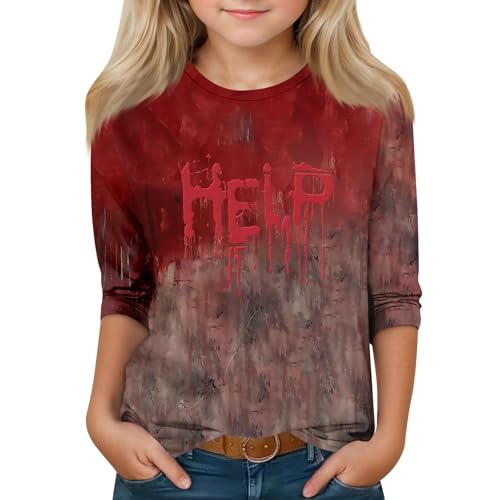 Halloween Shirts for Boys Bloody 3/4 Sleeve Fall Loose Shirts Funny It's Not My Blood Crew Neck Top 3/4 Sleeve Outfit
