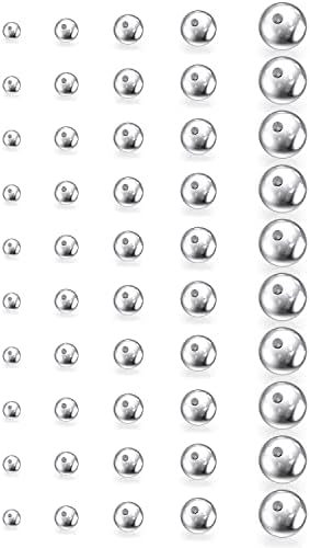Boernfnso 14G 3mm 4mm 5mm 6mm 8mm Externally Threaded 316L Surgical Steel Replacement Balls Barbell Tongue Nipple Belly button ring earring Horseshoe septum eyebrow Piercing balls for women men 50pcs