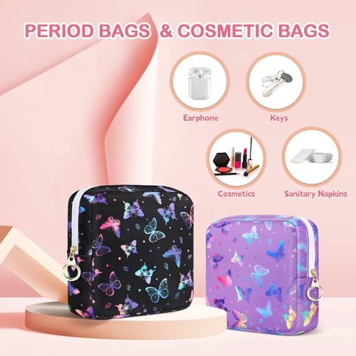 Image of Likesing Period Bag Pouch, Canvas Sanitary Napkin Storage Bag for Girls Womens, Portable Sanitary Napkin Period Pad Pouch Bag for Purse, Small Make Up Bags(White Butterfly)