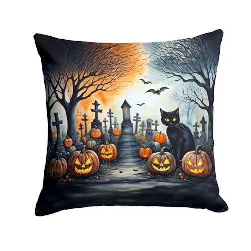 Caroline's Treasures DAC2224PW1414 Black Cat Spooky Halloween Throw Pillow Machine Washable, Indoor Outdoor Decorative Pillow for Couch, Bed or Patio, 14Hx14W