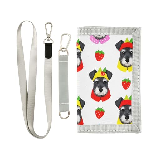 ALAZA Kids Wallets for Boys Girls Toddler Trifold Wallet Children Small Schnauzer Strawberry with Zipper Coin Pocket