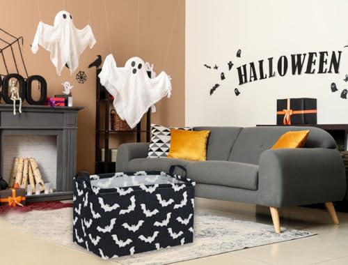 Image of Essme Rectangular Kids Basket,Bat Storage Basket with Handles for Room Decor, Halloween Baskets,Cute Storage Bin(Bat)