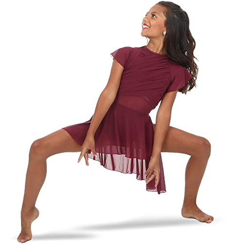 Alexandra Collection Dance Dress Flutter Sleeve Skirted Leotard Lyrical Costume Burgundy - Thumbnail 2