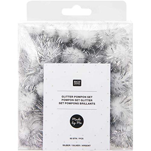 Rico Design Silber Glitzer Pompon Set 60 Stück