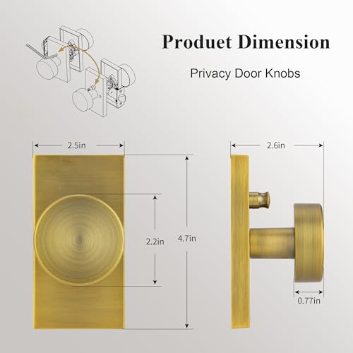 ToPToToo Antique Brass Door Knobs Interior, Privacy Door Knobs with Lock, Antique Vintage Modern Door Handle for Bedroom Bathroom by ToPToToo - Image 4