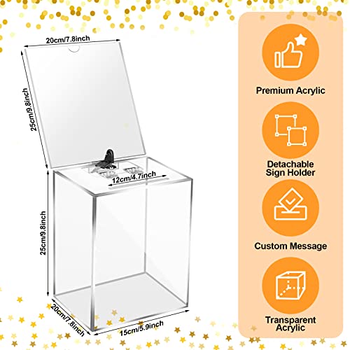 Large Acrylic Donation Box With Lock，Safe Suggestion Box With Sign Holder 5.9 X 7.8 X 9.8 Inches Clear Ballot Box Collection Box Tip Jars Drawing Box For Vote Charity Suggetstion Donation #TOP1